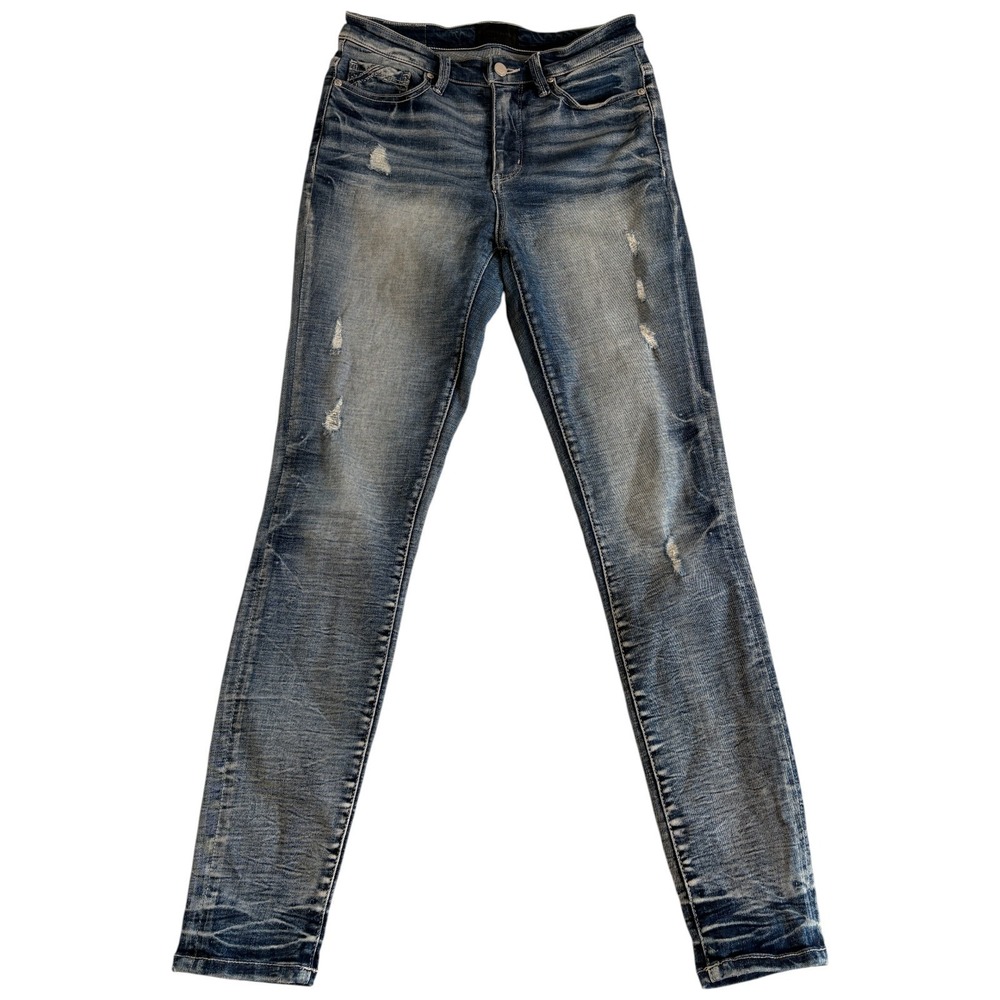 Buckle Black Fit No 75 Skinny Jeans Womens 26 Blue Denim Logo Stretch Distressed